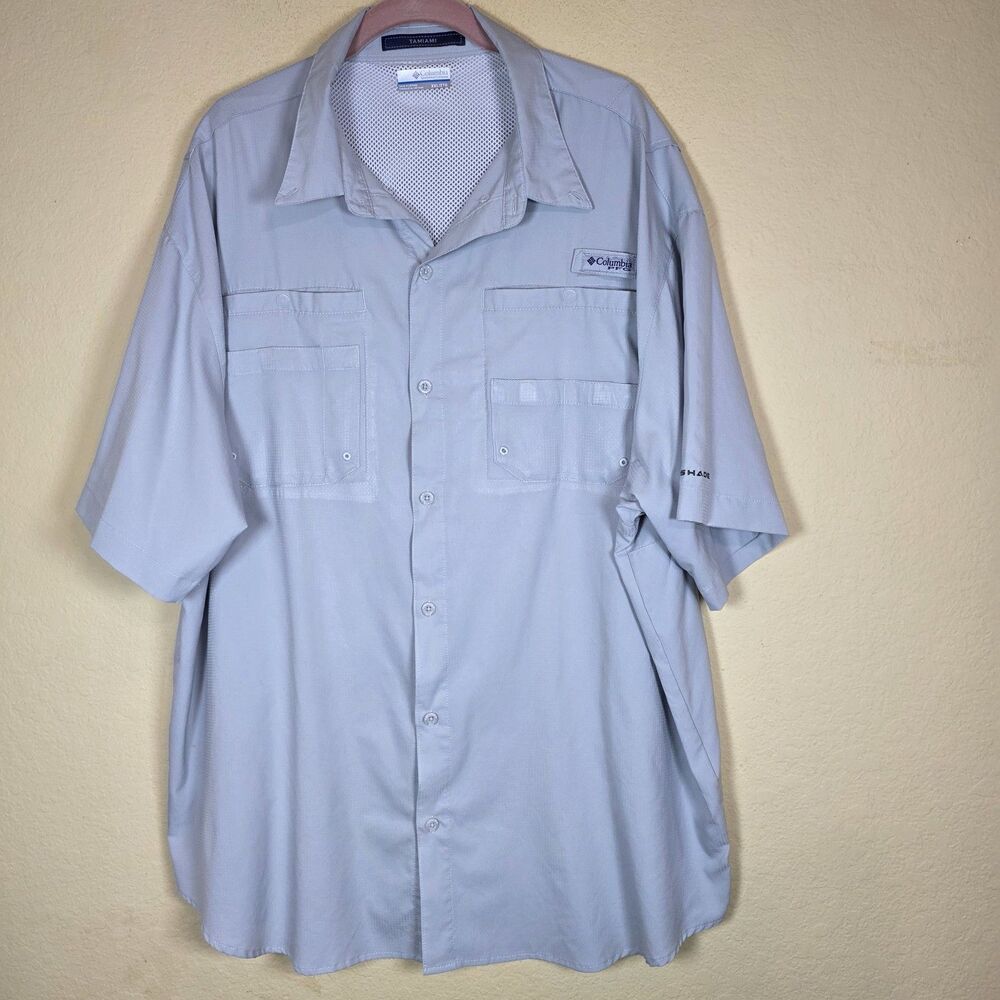 Columbia Men's 2XL XXL blue‎ PFG Vented Button Down Omni-Shade travel fishing